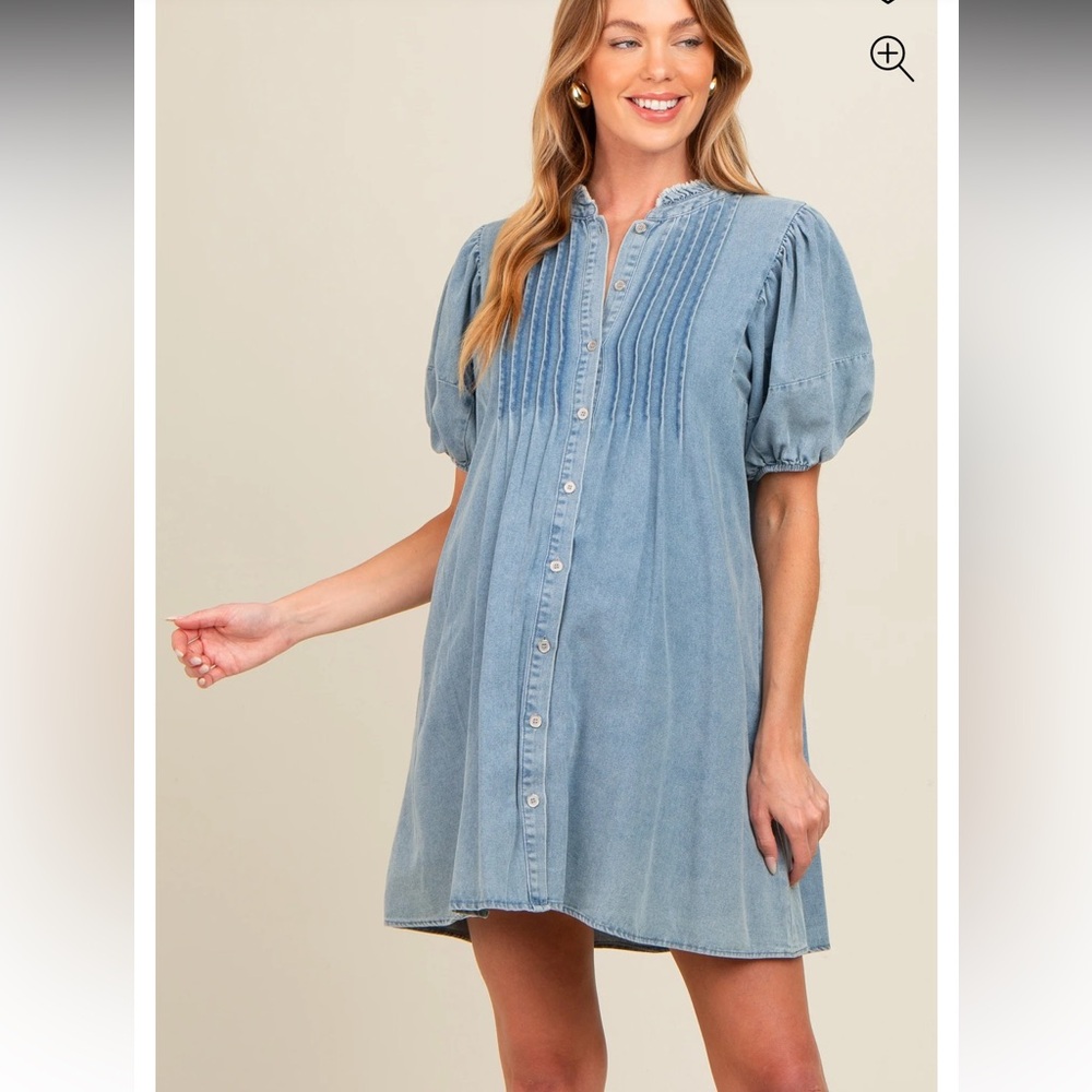 Chambray Puff Sleeve Dress